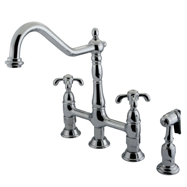 KS1271TXBS French Country Bridge Kitchen Faucet W/ Brass Sprayer, Chrm